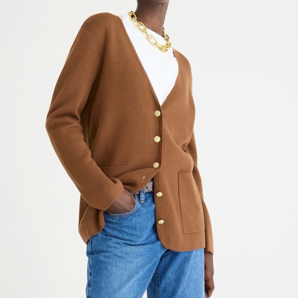 J. Crew Camel Brown Gold-Button V-Neck Cardigan